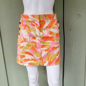 J. CREW Pink Orange Camoflauge Mini Skirt 2 Cotton